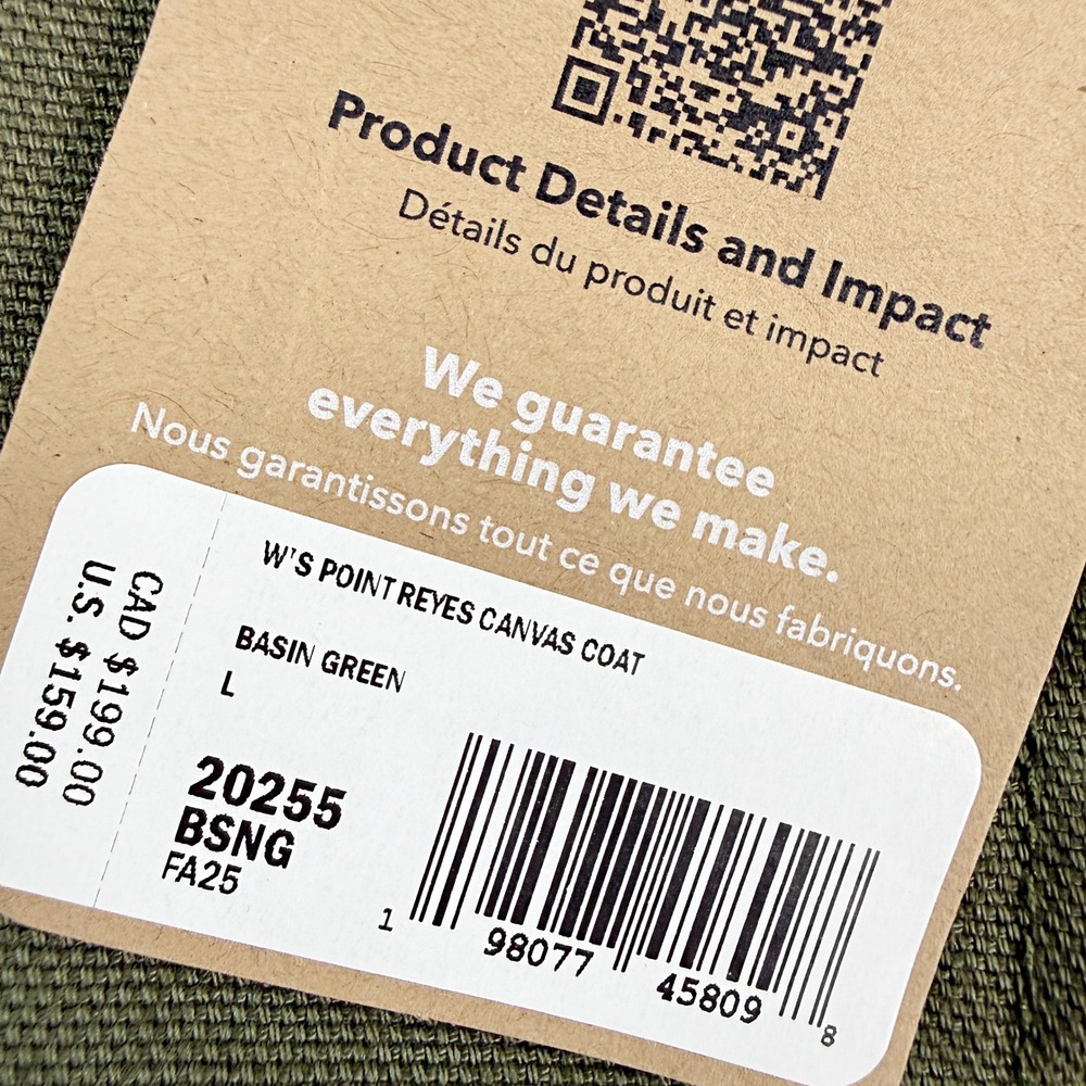 Patagonia Point Reyes Canvas Coat Size L Womens Basin Green 20255, NEW - Picture 5 of 9